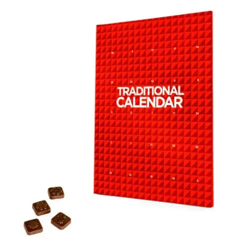 Promotional UK Made A4 Traditional Advent Calendar with chocolates printed with logo or design