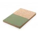 Branded A5 Cork and Kraft Notebook in cork and green with printed logo