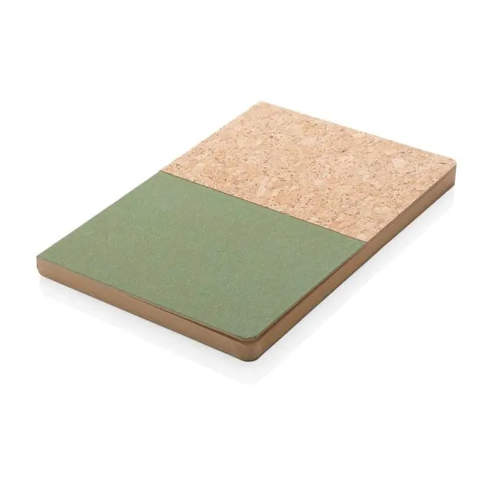 Branded A5 Cork and Kraft Notebook in cork and green with printed logo