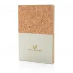 Promotional A5 Cork and Kraft Notebook in cork and cream with printed logo