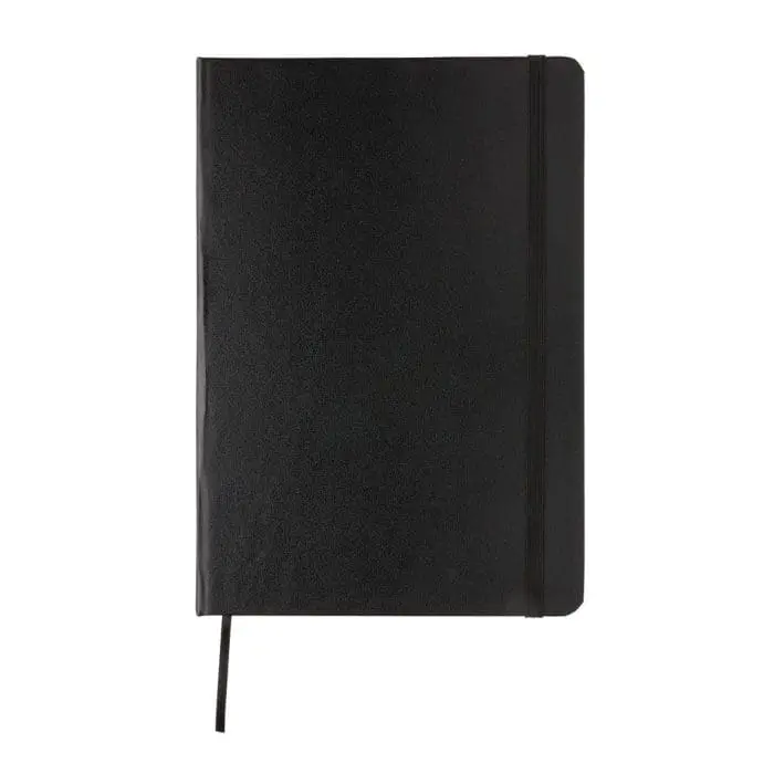 Branded A5 Plain Classic Hardcover Sketchbook in black with printed logo and plain pages