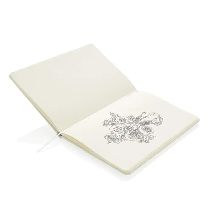 Promotional A5 Plain Classic Hardcover Sketchbook in white with printed logo and plain pages