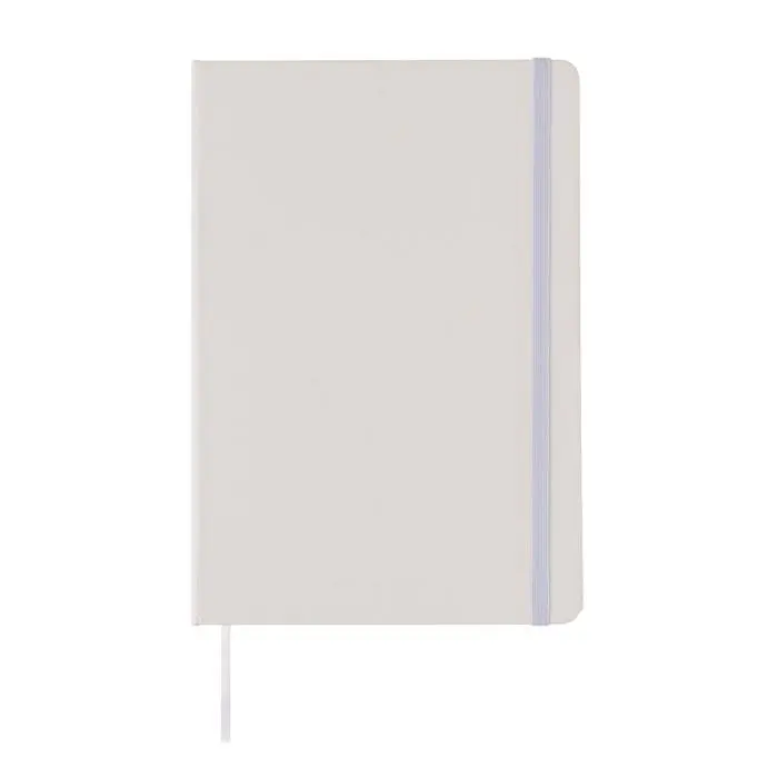 Promotional A5 Plain Classic Hardcover Sketchbook in white with printed logo and elastic closure