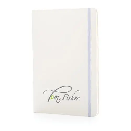 Printed A5 Plain Classic Hardcover Sketchbook in white with printed logo