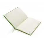 Promotional A5 Recycled Kraft Notebook with green elastic closure, lined pages and printed logo