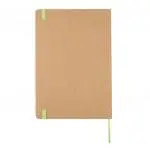 Promotional A5 Recycled Kraft Notebook with green elastic closure and printed logo