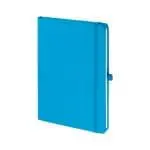 Personalised A5 Soft Touch Notebook in cyan blue with printed logo