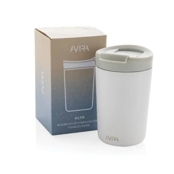 Personalised Avira Re-Steel Tumbler 300ml in assorted colours, printed with logo or design and supplied in a cardboard box