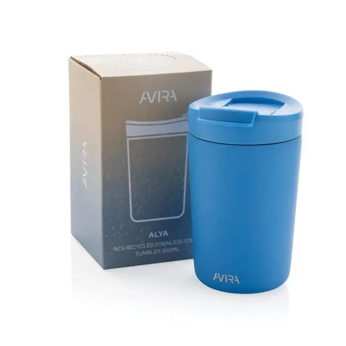 Personalised Avira Re-Steel Tumbler 300ml in assorted colours, printed with logo or design and supplied in a cardboard box