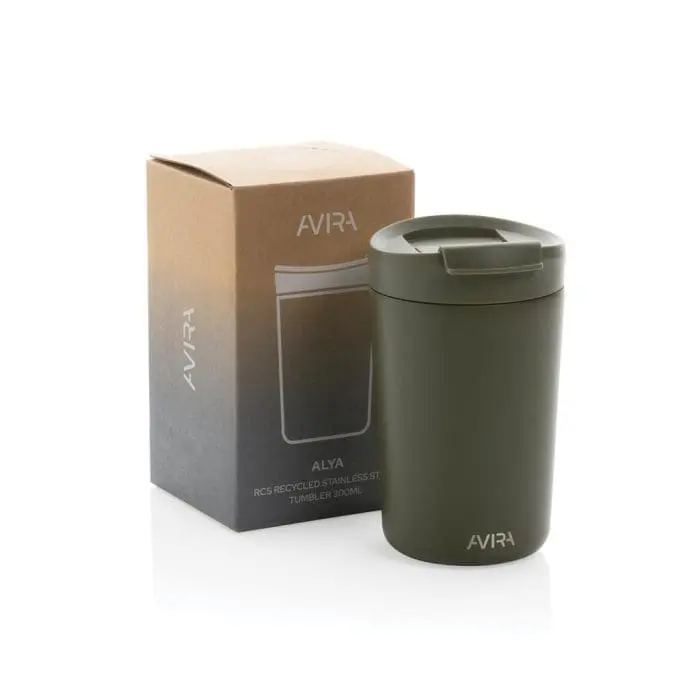 Personalised Avira Re-Steel Tumbler 300ml in assorted colours, printed with logo or design and supplied in a cardboard box