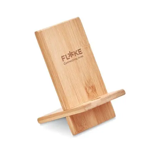 Promotional Bamboo 2-Part Phone Stand in bamboo with printed logo or design