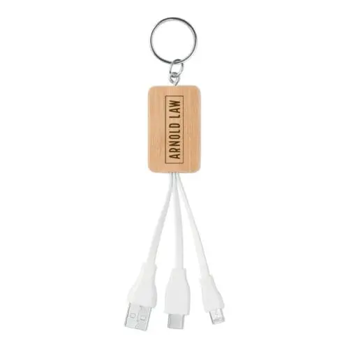 Promotional Bamboo 3-in-1 Charging Cable printed with logo or design