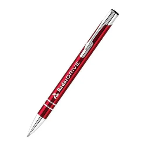 Promotional Electra Metal Ballpen in red and silver with printed logo