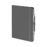 Customised Full Colour Notebook and Pen in dark grey as part of gift box set with printed logo