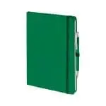 Branded Full Colour Notebook and Pen in green as part of gift box set with printed logo