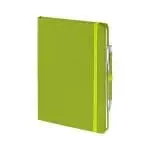 Branded Full Colour Notebook and Pen in lime green as part of gift box set with printed logo