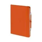 Branded Full Colour Notebook and Pen in orange as part of gift box set with printed logo