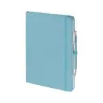 Branded Full Colour Notebook and Pen in pastel blue as part of gift box set with printed logo