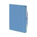 Branded Full Colour Notebook and Pen in pastel dark blue as part of gift box set with printed logo