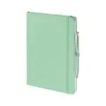 Promotional Full Colour Notebook and Pen in pastel green as part of gift box set with printed logo