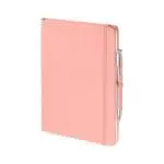 Promotional Full Colour Notebook and Pen in pastel pink as part of gift box set with printed logo