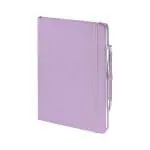 Printed Full Colour Notebook and Pen in pastel purple as part of gift box set with printed logo