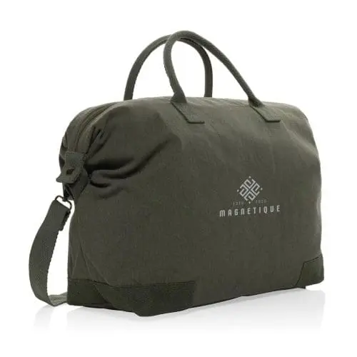 Promotional Kezar Recycled Canvas Weekend Bag in green with printed logo or design