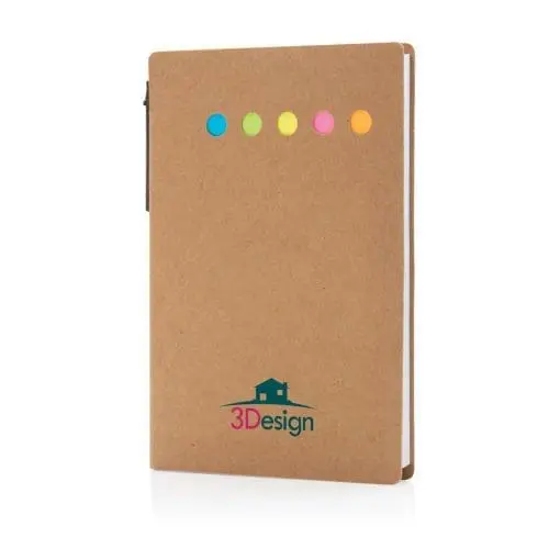 Promotional Krafti Sticky Notes Booklet with Pen and printed logo