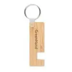 Promotional Light Bamboo Phone Stand Keyring with printed logo or design