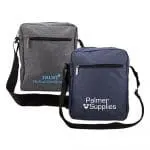 Branded Compact Messenger Bag in grey or blue with long handle and printed logo or design