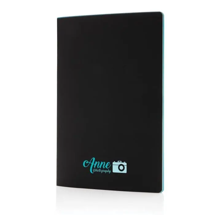 Printed Softcover Notebook with Coloured Edge in light blue with printed logo