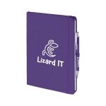 Promotional Spot Colour Notebook in purple as part of gift set with printed logo