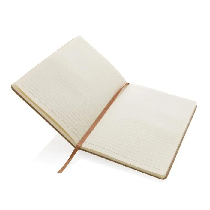 Branded A5 FSC Paper Hardcover Notebook in natural with printed logo and lined pages