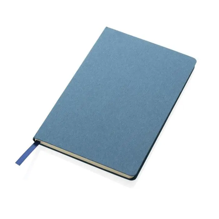 Custom-Branded A5 FSC Paper Hardcover Notebook in blue with page marker and printed logo or design