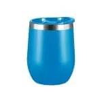 Branded Vacuum Coffee Cup in cyan blue with printed logo and presentation box