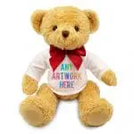 Promotional William 18cm Bear with Red Ribbon and printed logo or design on T-Shirt