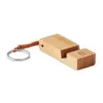 Promotional Bamboo Smartphone Stand Keyring in bamboo with printed logo