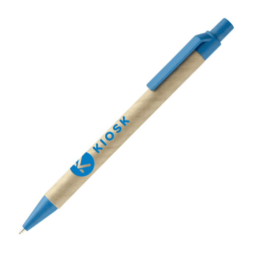 Printed Biosense Wheat Straw Ballpen with blue trim and printed logo or design