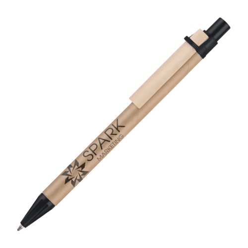 Promotional Biosense Wood Ballpen with black trim and printed logo or design