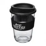 Custom-Branded Cortado Coffee Cup with Grip 300ml in black with printed logo