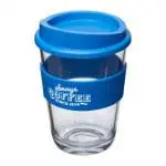 Branded Cortado Coffee Cup with Grip 300ml in blue with printed logo