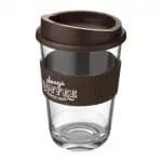 Branded Cortado Coffee Cup with Grip 300ml in brown with printed logo