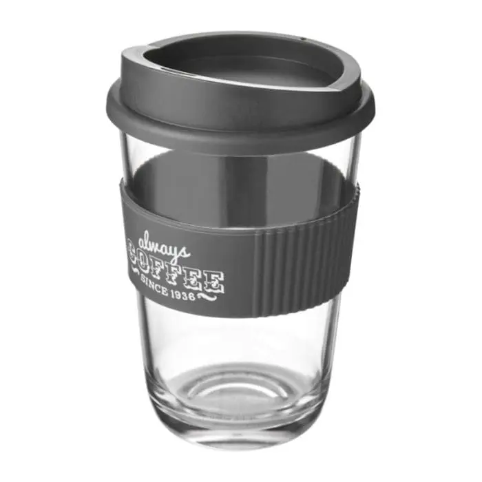 Branded Cortado Coffee Cup with Grip 300ml in grey with printed logo