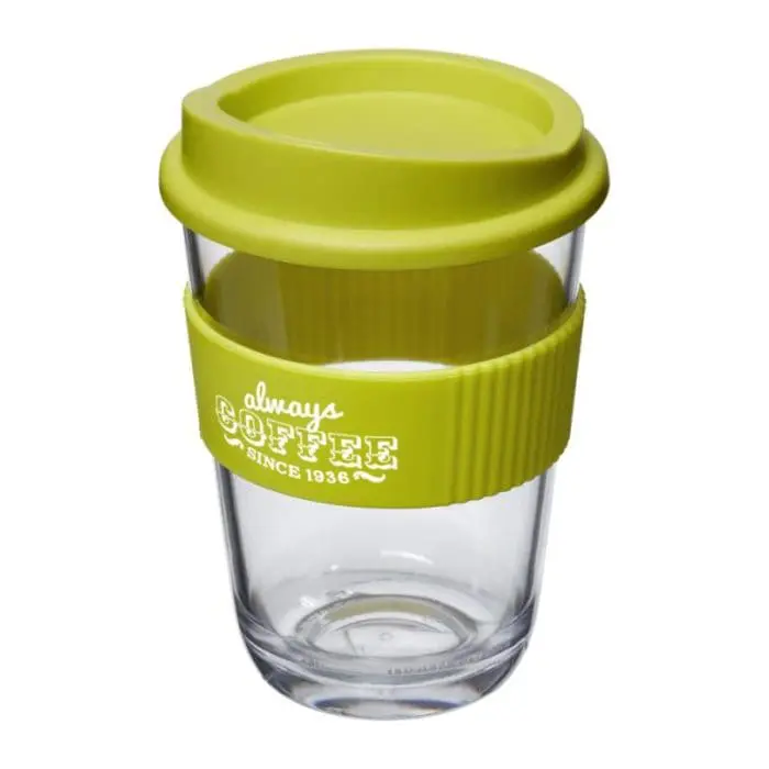 Printed Cortado Coffee Cup with Grip 300ml in light green with printed logo