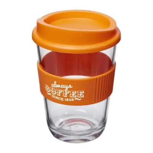 Printed Cortado Coffee Cup with Grip 300ml in orange with printed logo