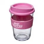 Printed Cortado Coffee Cup with Grip 300ml in pink with printed logo