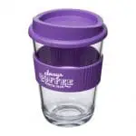 Promotional Cortado Coffee Cup with Grip 300ml in purple with printed logo