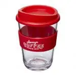 Promotional Cortado Coffee Cup with Grip 300ml in red with printed logo