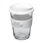 Promotional Cortado Coffee Cup with Grip 300ml in white with printed logo