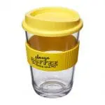 Promotional Cortado Coffee Cup with Grip 300ml in yellow with printed logo